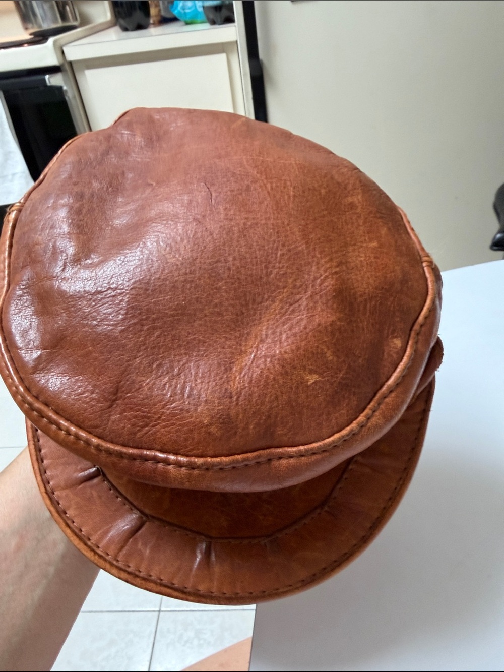 Vintage Men's Brown Leather Flat Cap - Classic Casual Style - Picture 4 of 8